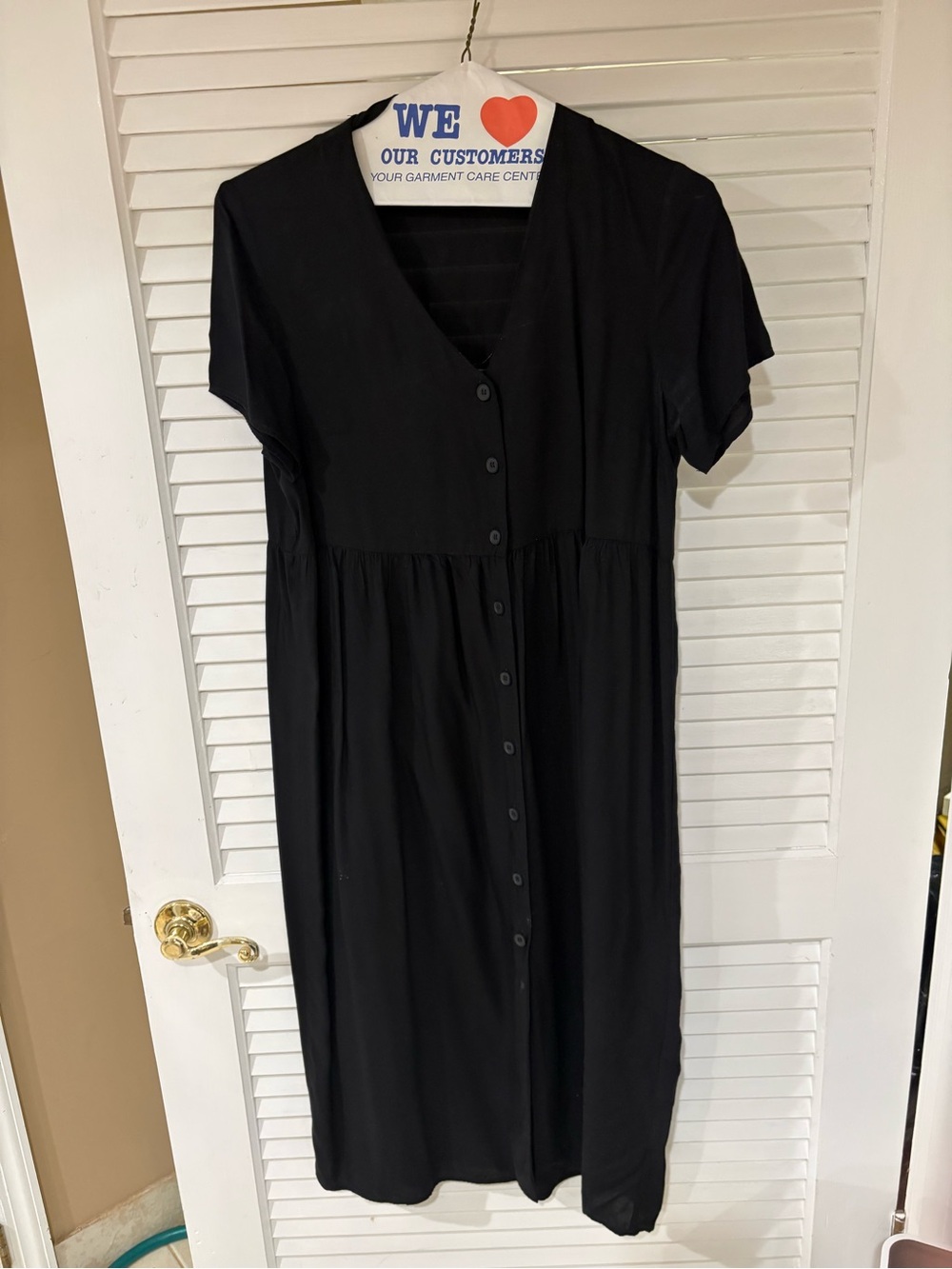 H&M Black Midi Button-Front V-Neck Dress